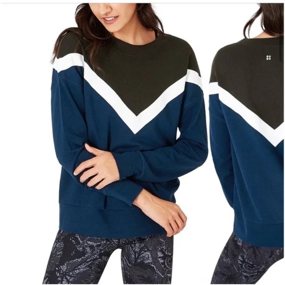 Sweaty Betty Womens Colorblock Chevron Sweatshirt Size S Pullover Blue - Picture 1 of 10